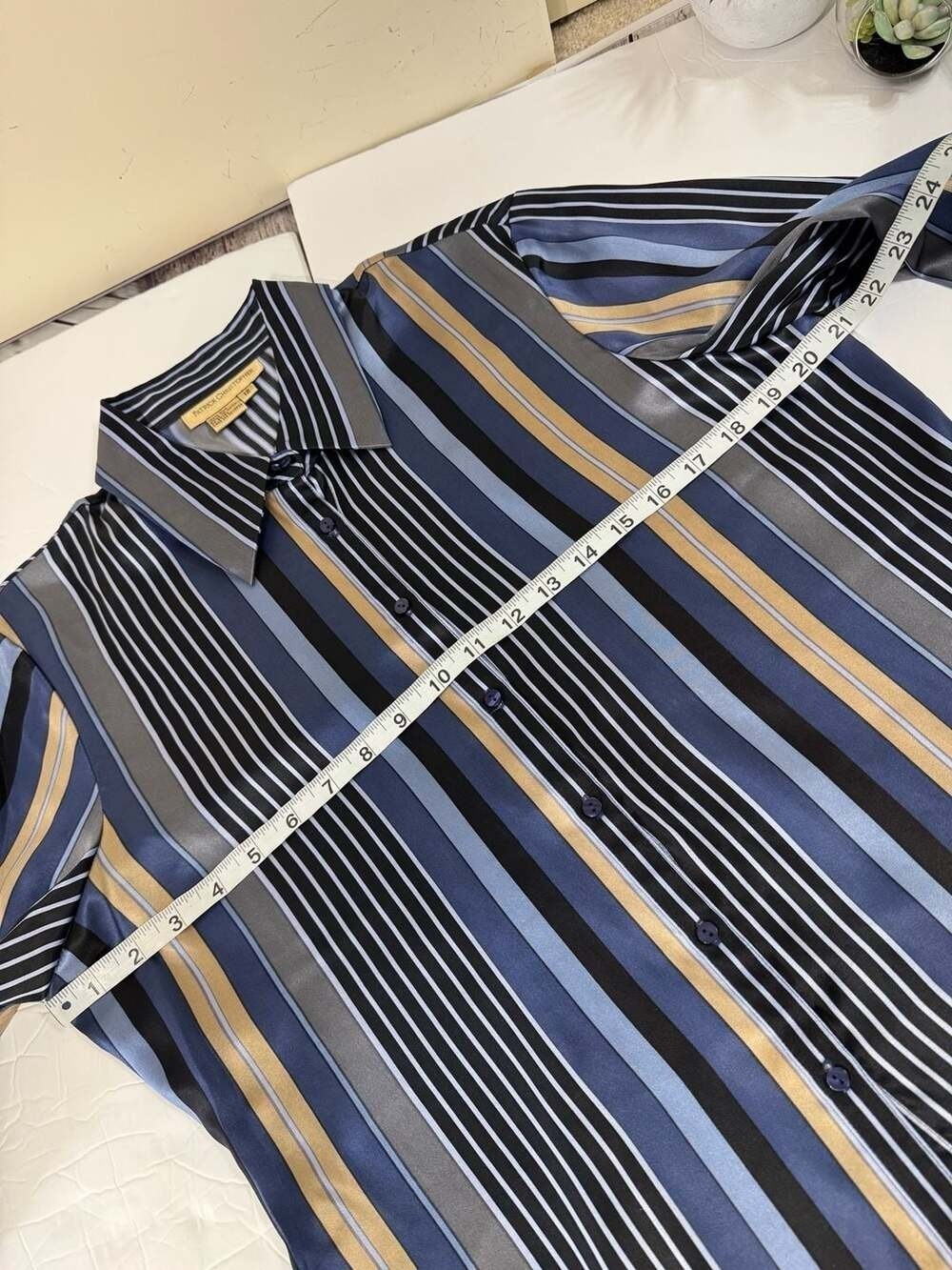 Patrick Christopher 100% Silk Striped Button Down Shirt Size 12 - Picture 8 of 12
